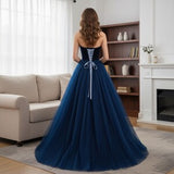 High Quality Blue Tube A-Line Prom Dress,Cocktail Dress,Christmas Evening Birthday Graduation Party Gowns,Fantasy Ball Gowns,Princess Dress