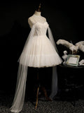 Spaghetti Straps Tulle Lace Appliques Short Prom Dresses With Bow