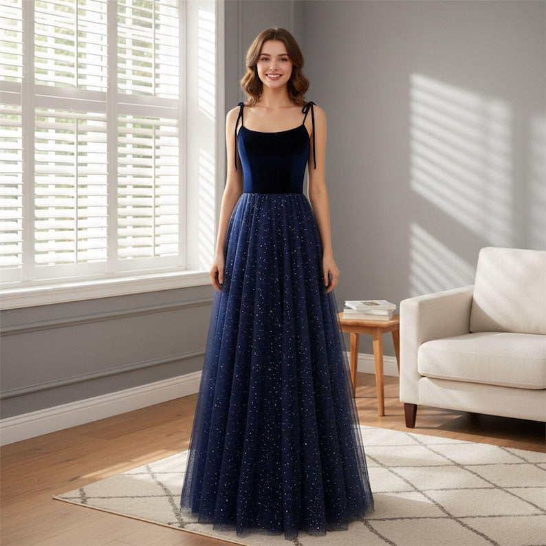 Blue Straps Tulle Prom Gown,Evening Ball Gown,Cocktail Dress,Maxi Dress,Christmas Gowns,Formal Event Prom Dress,Birthday Gowns,Elegant Dress