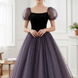 Fairy Purple Short Sleeves Tulle Prom Dress,Princess Dress,Evening Gowns,Cocktail Dress,Maxi Dress,Christmas Gowns,Sequins Dress,Ball Gowns