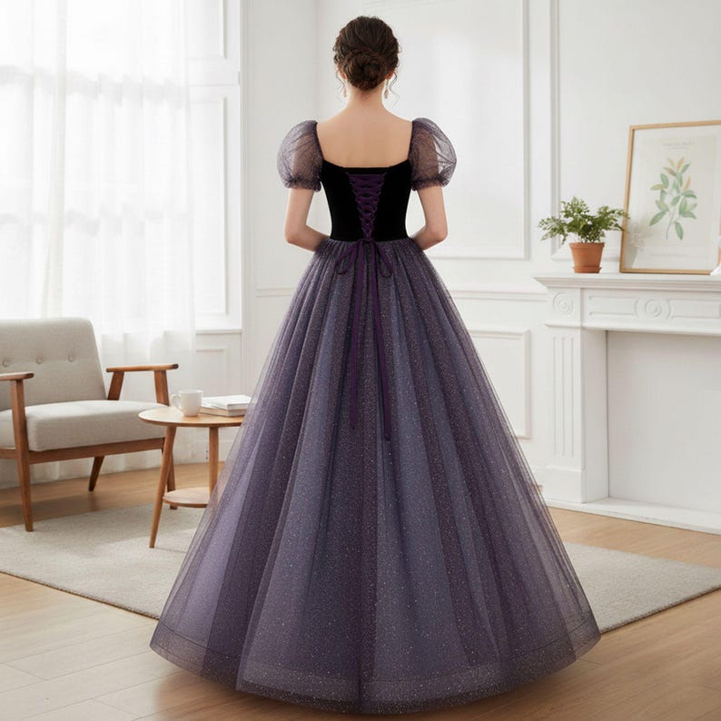 Fairy Purple Short Sleeves Tulle Prom Dress,Princess Dress,Evening Gowns,Cocktail Dress,Maxi Dress,Christmas Gowns,Sequins Dress,Ball Gowns