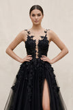 Sexy Black Lace Appliques Sleeveless Tulle Backless Wedding Dresses with Veil
