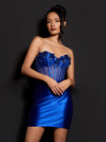 Royal Blue Bodycon Sequined Flowers Corset Sweetheart Homecoming Dress