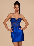 Royal Blue Bodycon Sequined Flowers Corset Sweetheart Homecoming Dress