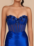 Royal Blue Bodycon Sequined Flowers Corset Sweetheart Homecoming Dress
