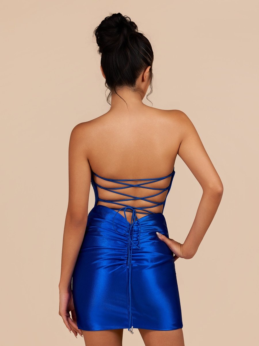 Royal Blue Bodycon Sequined Flowers Corset Sweetheart Homecoming Dress