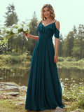A-Line/Princess Chiffon Ruffles V-neck Sleeveless Floor-Length Bridesmaid Dresses Evening Prom Dress