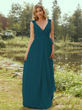 A-Line/Princess Chiffon Ruffles V-neck Sleeveless Floor-Length Bridesmaid Dresses Evening Prom Dress