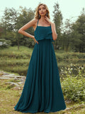A-Line/Princess Chiffon Ruffles Spaghetti Straps Sleeveless Floor-Length Bridesmaid Dresses Evening Prom Dress