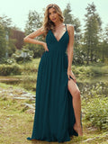 A-Line/Princess Chiffon Ruffles V-neck Sleeveless Floor-Length Bridesmaid Dresses Evening Prom Dress