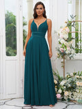 A-Line/Princess Chiffon Ruffles V-neck Sleeveless Floor-Length Bridesmaid Dresses Evening Prom Dress