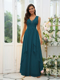 A-Line/Princess Chiffon Ruffles V-neck Sleeveless Floor-Length Bridesmaid Dresses Evening Prom Dress