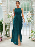 Sheath/Column Chiffon Ruched Scoop Sleeveless Floor-Length Bridesmaid Dresses Evening Dress