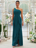 Sheath/Column Chiffon Ruffles One-Shoulder Sleeveless Floor-Length Bridesmaid Dresses Evening Prom Dress