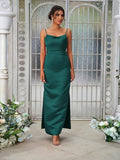 Sheath/Column Satin Ruched Spaghetti Straps Sleeveless Ankle-Length Bridesmaid Dresses Evening Dress