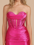 Fuchsia - Strapless Bodycon Satin Short Homecoming Dress With Beading