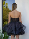 A-Line Tulle Black Short Homecoming Dress with Ruffles