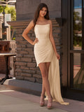 White Sheath Strapless Short Homecoming Dress with Drape