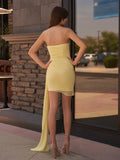 White Sheath Strapless Short Homecoming Dress with Drape
