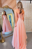 Pink A Line Strapless Pleated Chiffon Long Prom Dress with Bow
