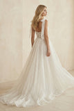 Glitter Ivory Tulle Corset A-Line Wedding Dress with Slit