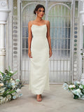 Sheath/Column Satin Ruched Spaghetti Straps Sleeveless Ankle-Length Bridesmaid Dresses Evening Dress
