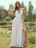 A-Line/Princess Chiffon Ruffles V-neck Sleeveless Floor-Length Bridesmaid Dresses Evening Prom Dress
