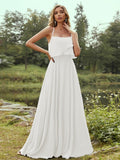A-Line/Princess Chiffon Ruffles Spaghetti Straps Sleeveless Floor-Length Bridesmaid Dresses Evening Prom Dress