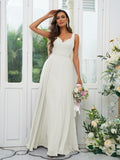 A-Line/Princess Chiffon Ruffles V-neck Sleeveless Floor-Length Bridesmaid Dresses Evening Dress