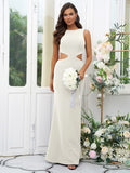 Sheath/Column Stretch Crepe Scoop Sleeveless Floor-Length Bridesmaid Dresses Evening Dress