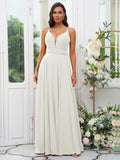 A-Line/Princess Chiffon Ruffles V-neck Sleeveless Floor-Length Bridesmaid Dresses Evening Prom Dress