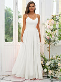 A-Line/Princess Chiffon Ruffles V-neck Sleeveless Floor-Length Bridesmaid Dresses Evening Dress