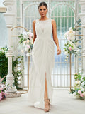 Sheath/Column Chiffon Ruched Scoop Sleeveless Floor-Length Bridesmaid Dresses Evening Dress