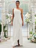 Sheath/Column Chiffon Ruffles One-Shoulder Sleeveless Floor-Length Bridesmaid Dresses Evening Prom Dress