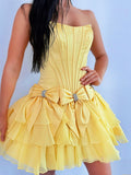 Periwinkle A Line Scoop Neck Ruffles Corset Homecoming Dresses with Bows