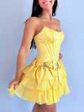 Periwinkle A Line Scoop Neck Ruffles Corset Homecoming Dresses with Bows