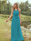 A-Line/Princess Chiffon Ruffles Halter Sleeveless Sweep/Brush Train Bridesmaid Dresses	Evening Prom Dress