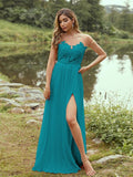 A-Line/Princess Chiffon Applique Scoop Short Sleeves Floor-Length Bridesmaid Dresses Evening Prom Dress
