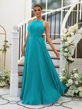 A-Linie/Princess-Linie Chiffon Rüschen Neckholder Ärmellos Bodenlang Brautjungfernkleider Abendkleid