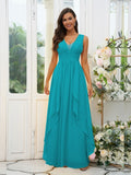 A-Line/Princess Chiffon Ruffles V-neck Sleeveless Floor-Length Bridesmaid Dresses Evening Prom Dress