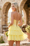 Yellow - A Line Sweetheart Chiffon Ruffles Corset Homecoming Dresses with Beads