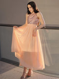A-Line/Princess Chiffon Sequin Scoop Sleeveless Ankle-Length Junior/Girls Bridesmaid Dresses