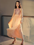 A-Line/Princess Chiffon Sequin Scoop Sleeveless Ankle-Length Junior/Girls Bridesmaid Dresses
