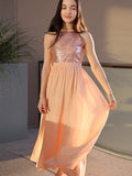 A-Line/Princess Chiffon Sequin Scoop Sleeveless Ankle-Length Junior/Girls Bridesmaid Dresses