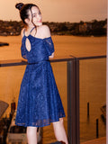 A-Line/Princess Lace Ruffles Halter Short Sleeves Knee-Length Junior/Girls Bridesmaid Dresses