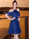 A-Line/Princess Lace Ruffles Halter Short Sleeves Knee-Length Junior/Girls Bridesmaid Dresses