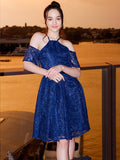 A-Line/Princess Lace Ruffles Halter Short Sleeves Knee-Length Junior/Girls Bridesmaid Dresses