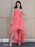A-Line/Princess Chiffon Ruffles Spaghetti Straps Sleeveless Asymmetrical Junior/Girls Bridesmaid Dresses