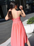 A-Line/Princess Chiffon Ruffles Spaghetti Straps Sleeveless Asymmetrical Junior/Girls Bridesmaid Dresses