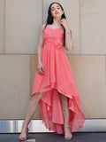 A-Line/Princess Chiffon Ruffles Spaghetti Straps Sleeveless Asymmetrical Junior/Girls Bridesmaid Dresses